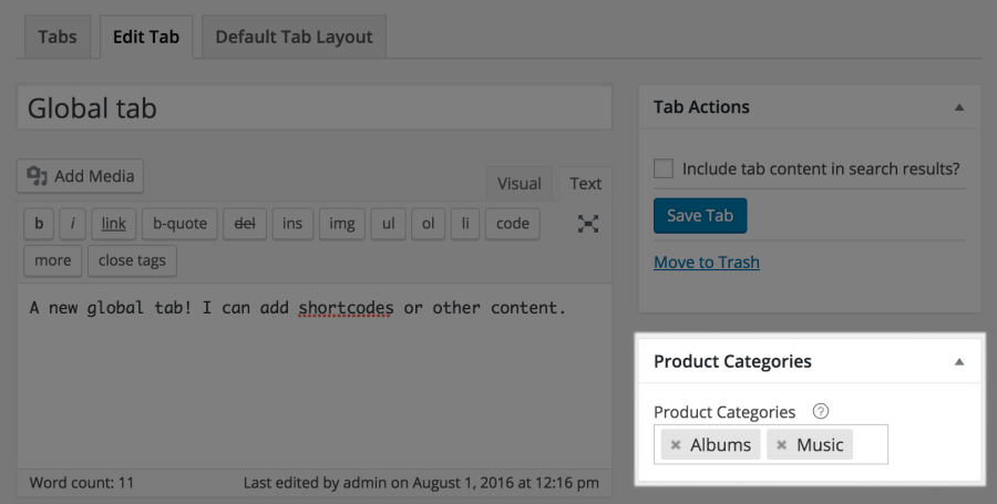 WooCommerce Tab Manager: categorias de guias globais