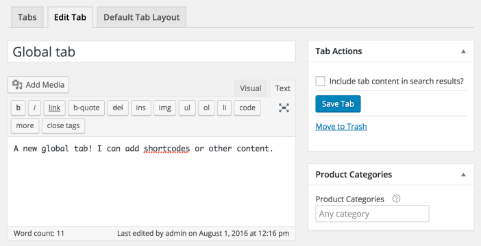 WooCommerce Tab Manager - new global tab