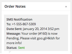 Nota del pedido de administración de WooCommerce Twilio SMS Notification