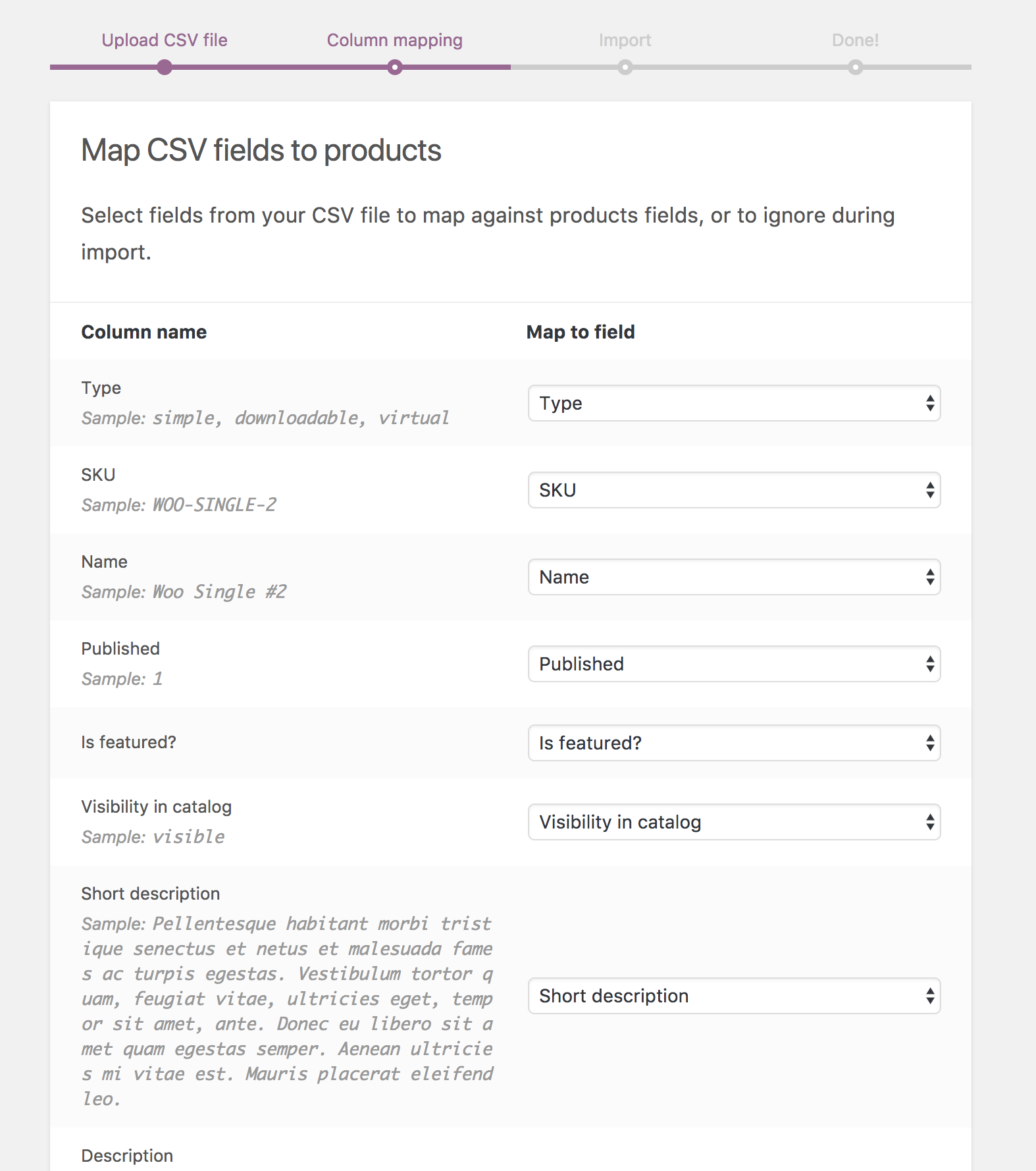 This image shows mapping while uploading products 