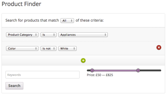 The Product Finder form as it appears in the Twenty Twelve theme