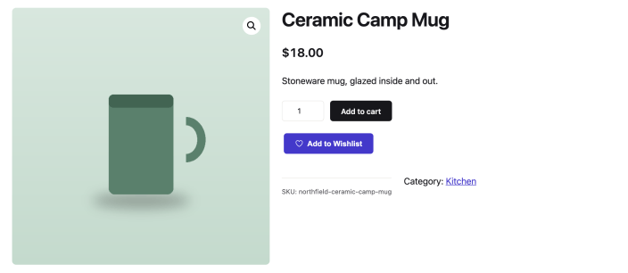 The Add to Wishlist button on a product page, beneath the quantity field and Add to cart