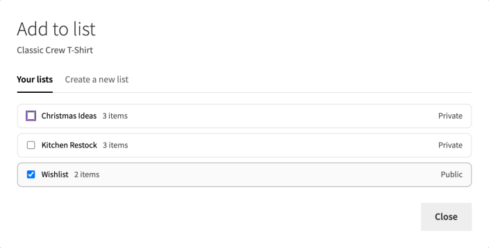 The list picker on a variable product, following the selected variation