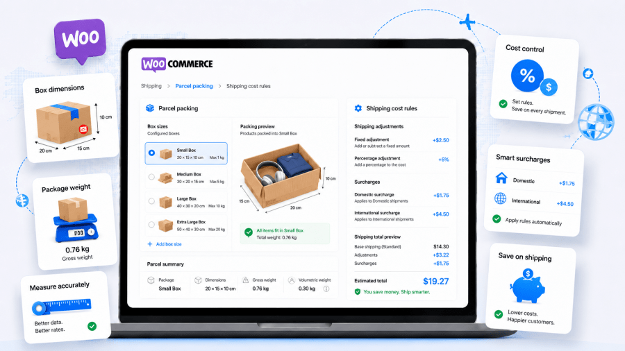 This image visually bridges those two sections because it shows both the packing workflow and the resulting shipping-cost controls