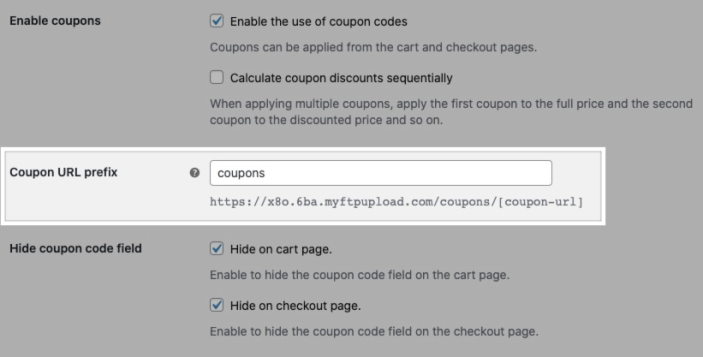 Coupon URL Prefix setting