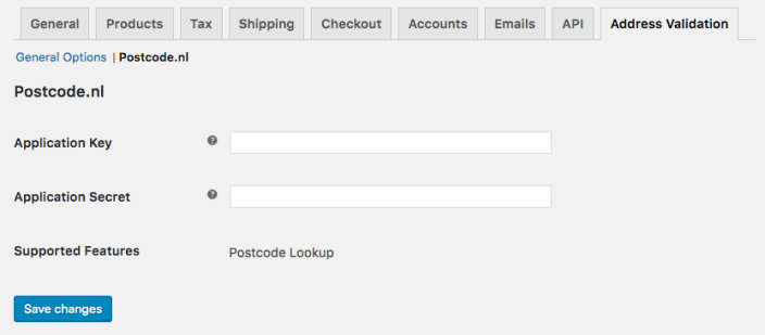 Postcode.NL Settings for Address Validation.