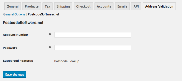 Postcode Software Settings for Address Validation.