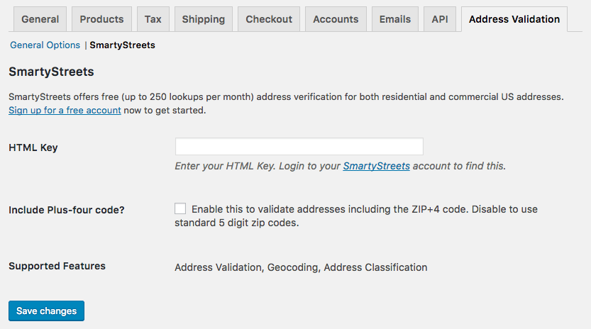 WooCommerce Address Validation: SmartyStreets settings