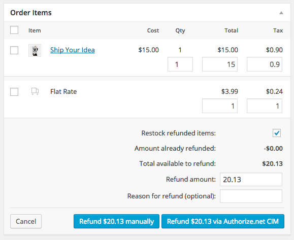 WooCommerce Authorize.net: Refund support