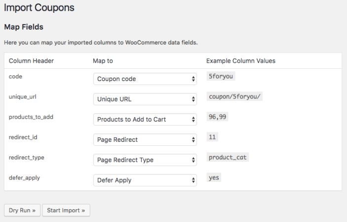 WooCommerce URL Coupons: Map CSV Import Columns