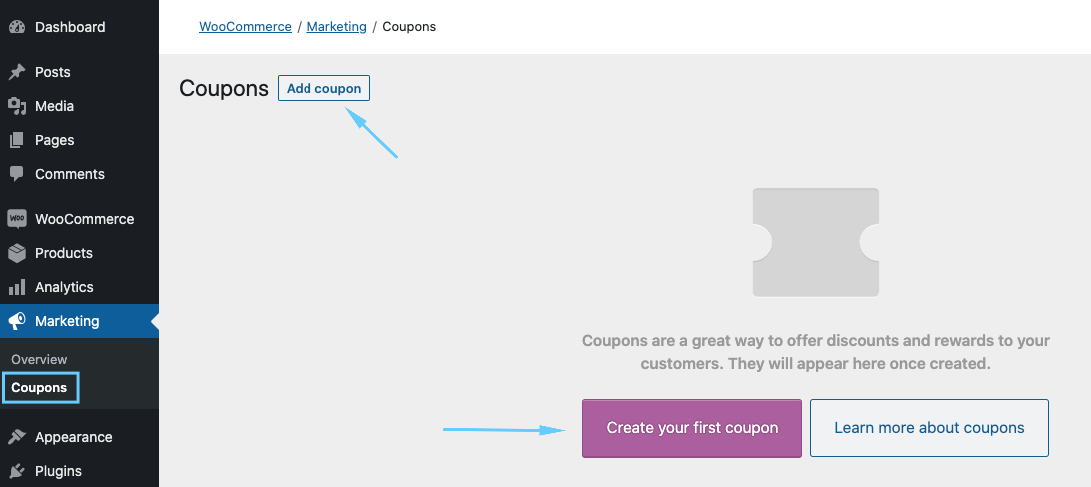 coupon code creation screen