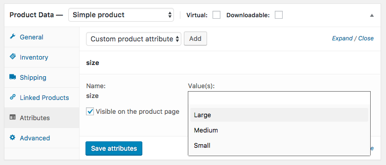 If you selected a global attribute that you previously created, you can select terms that you added previously.