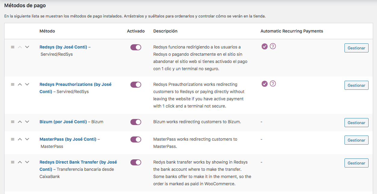 Todos los métodos de pago de Redsys para WooCommerce