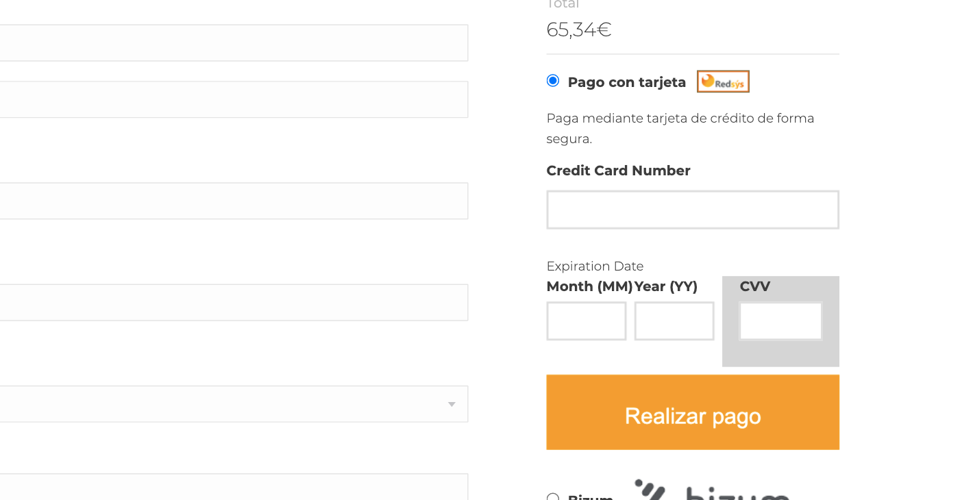 Cartão de crédito na finalização da compra da Redsys