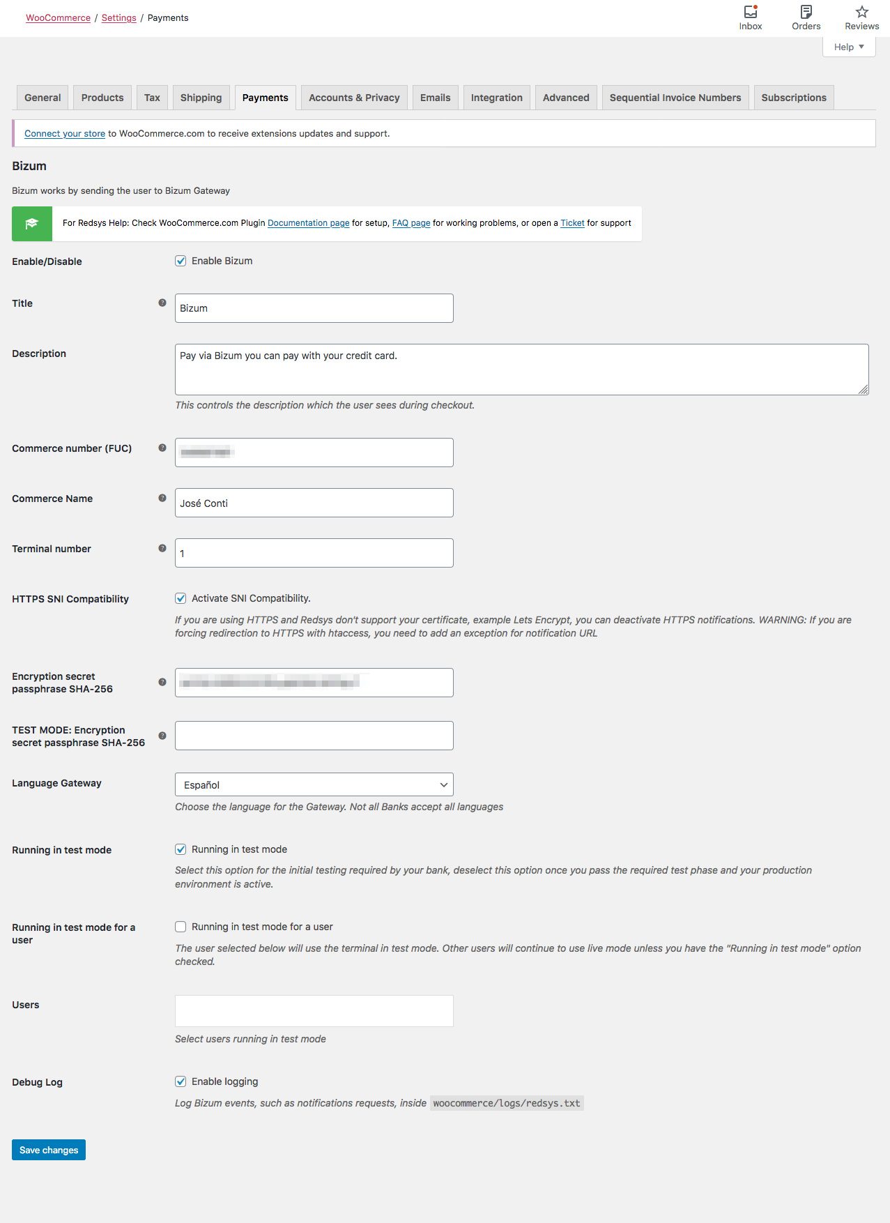 Configuración Redsys Bizum