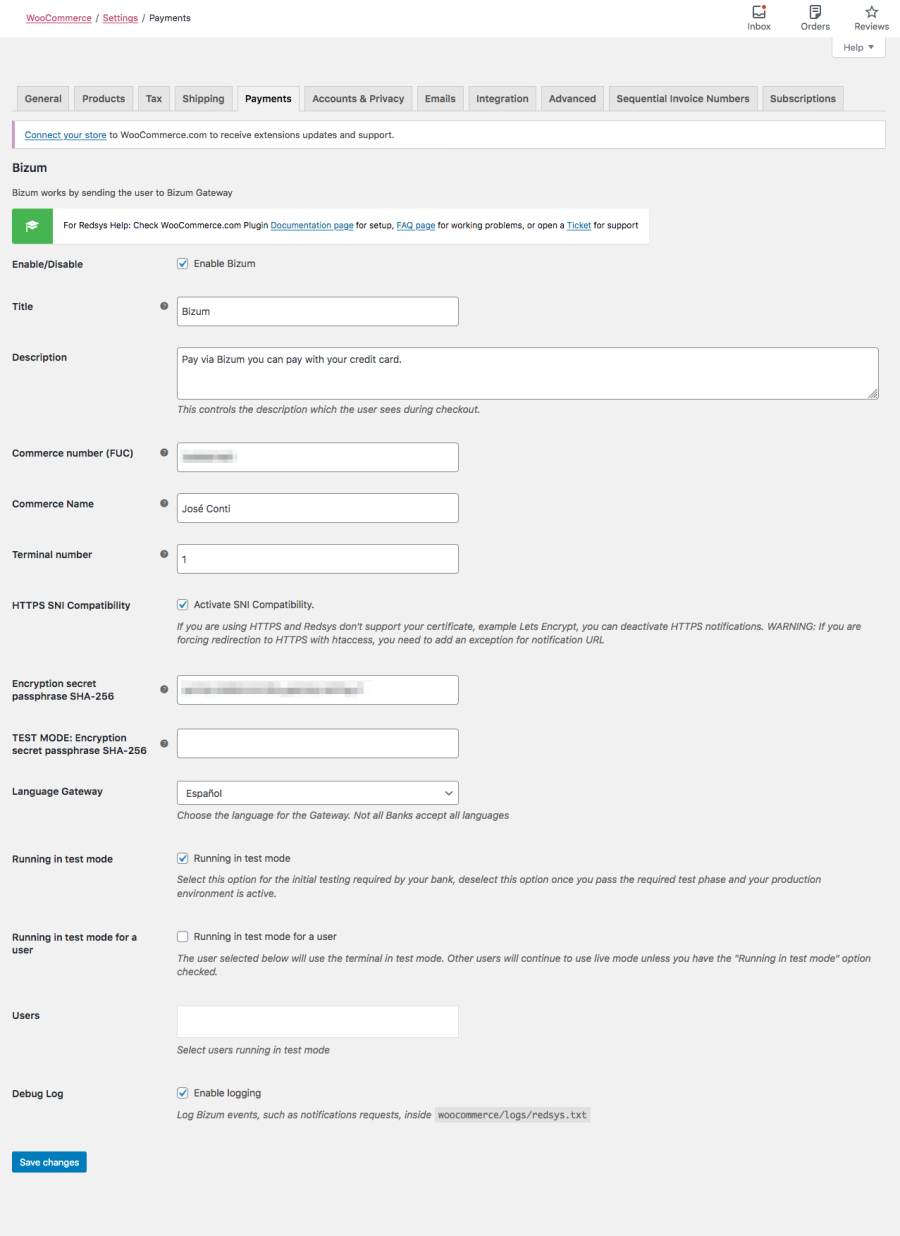 Configuración Redsys Bizum