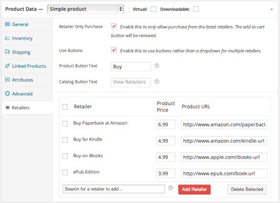 WooCommerce Product Retailers Using Buttons Backend
