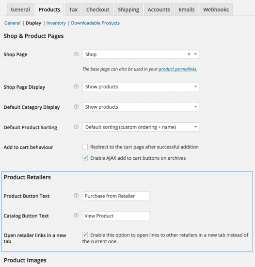 WooCommerce Product Retailers Settings