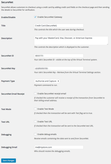 WooCommerce SecureNet Settings