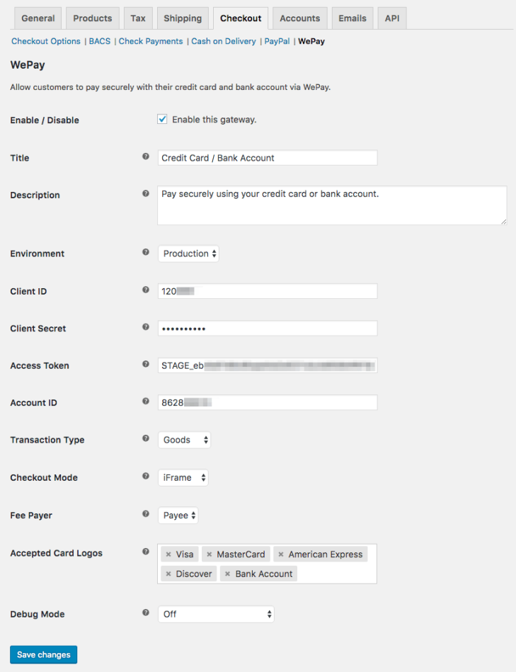 WooCommerce WePay Settings