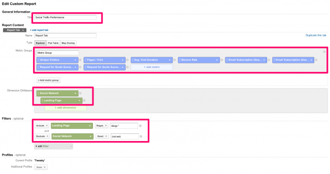 custom report setup for social network performance - Pic 6