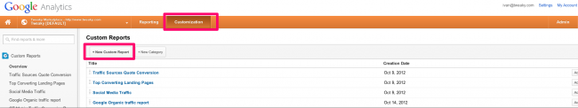 custom reports section google analytics - Pic 1