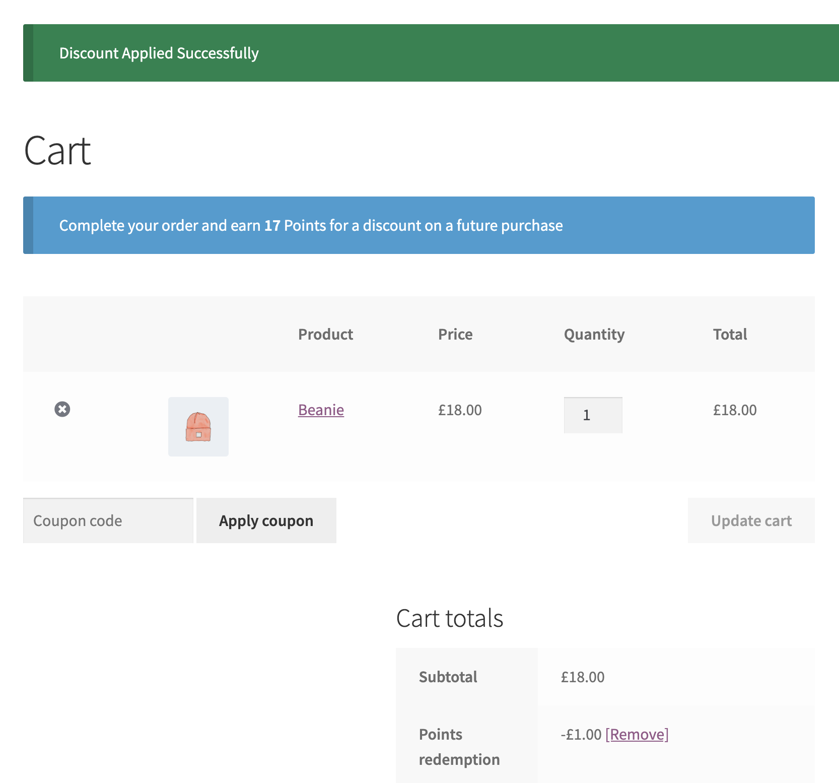 Points and Rewards In-Cart Discount Applied