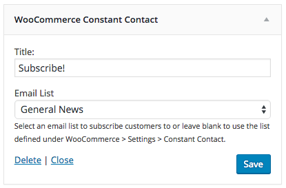 WooCommerce Constant Contact add widget