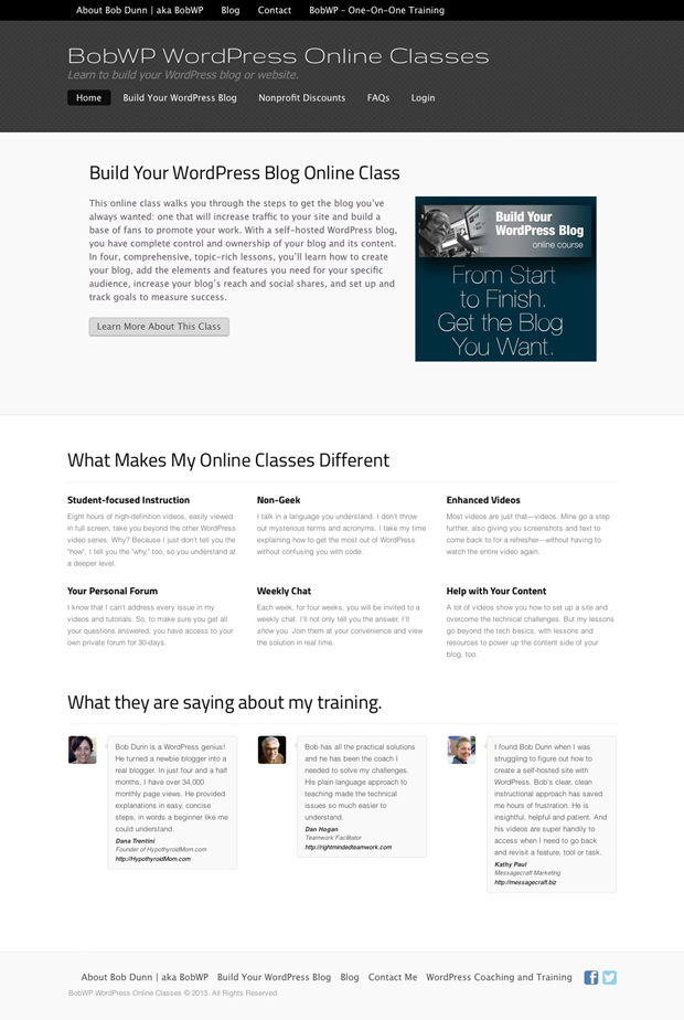 Bob's WordPress online classes website