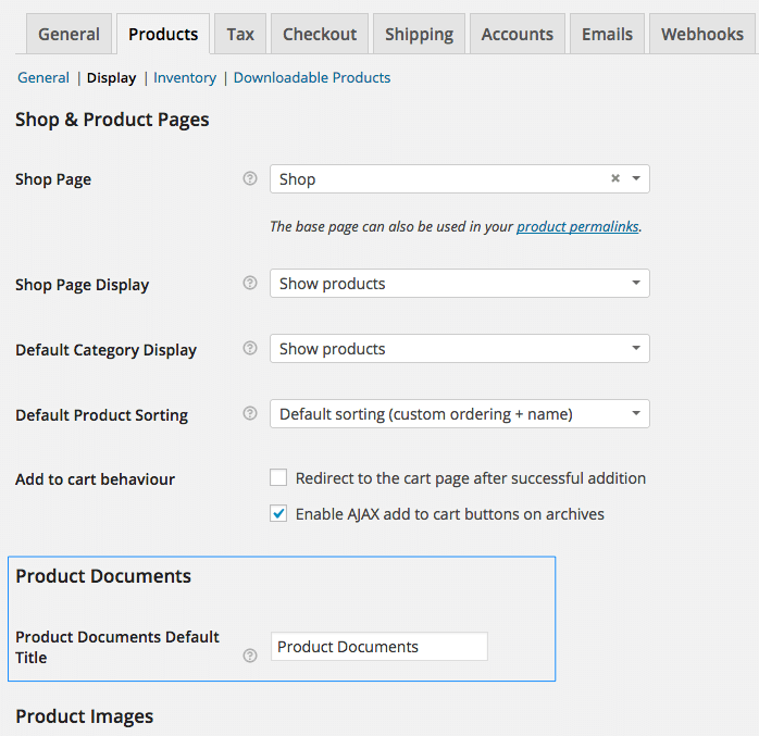 WooCommerce Product Documents settings