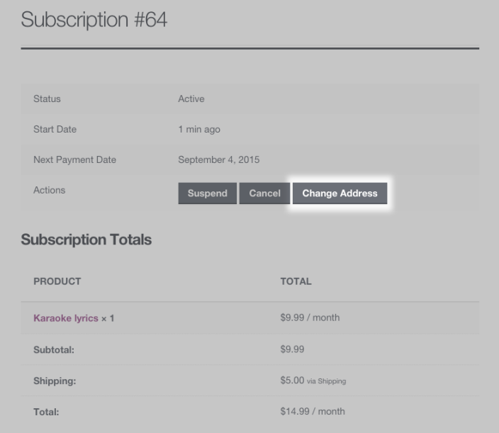 Change Subscription Shipping Address Button