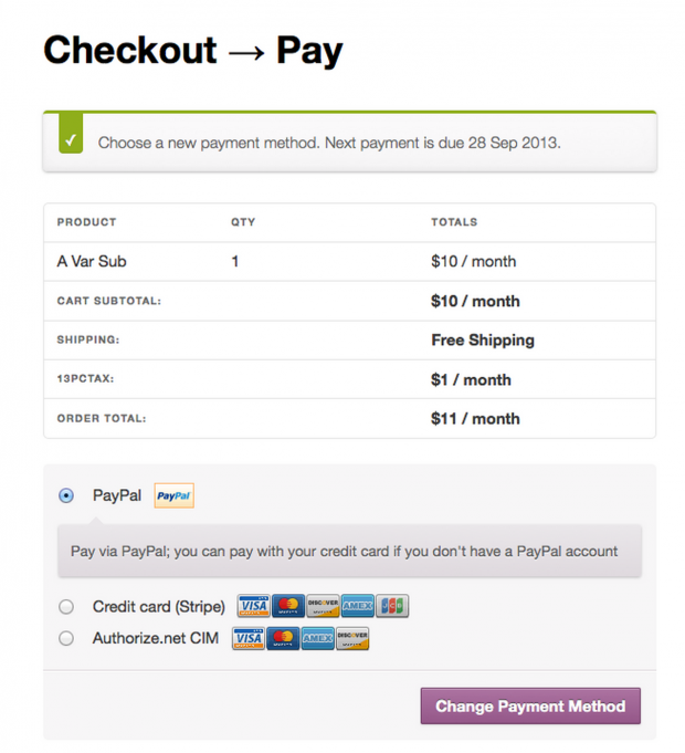 Changing recurring payment method