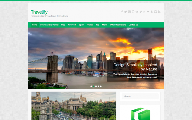 The Travelify theme's homepage, inspired by nature.