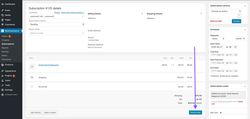 Recalculate Subscription Totals