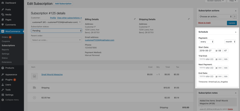 Billing Schedule Meta Box