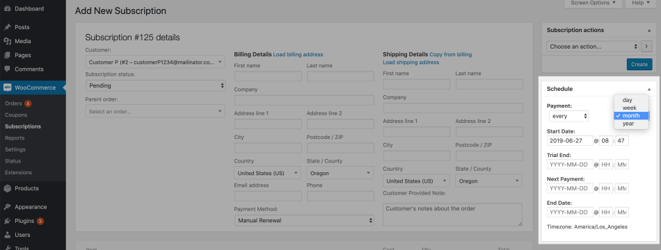 Billing schedule meta box