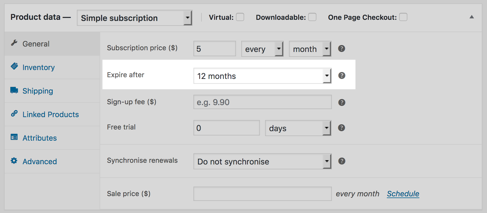 Setting the subscription length (the "Expire after" field)