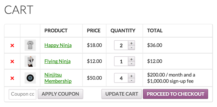 Three Simple & One Subscription Product in the Cart