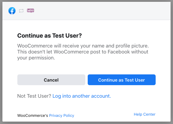 Select the user you will be using to connect with Facebook.