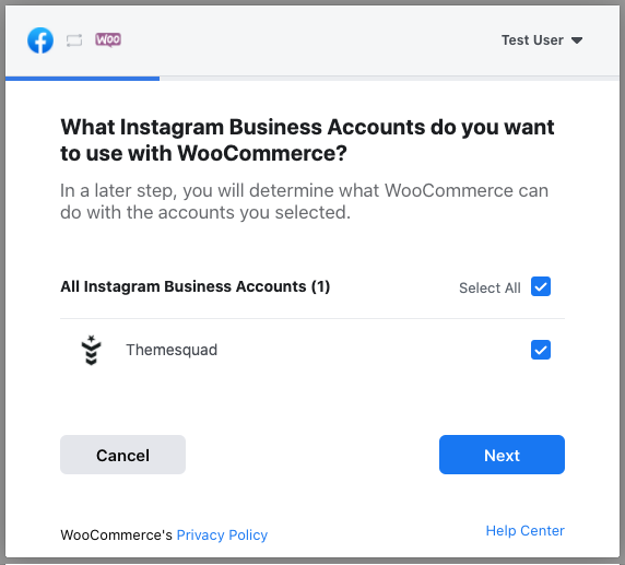Choose the Instagram Business Account to use in your integration.