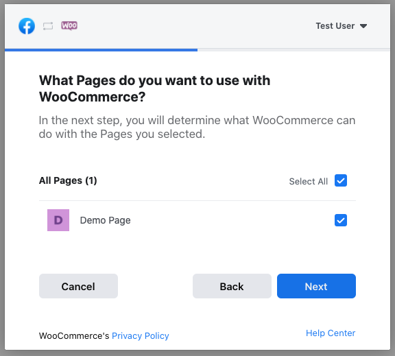 List of pages available to use with WooCommerce. Check the one you want to use with your store.