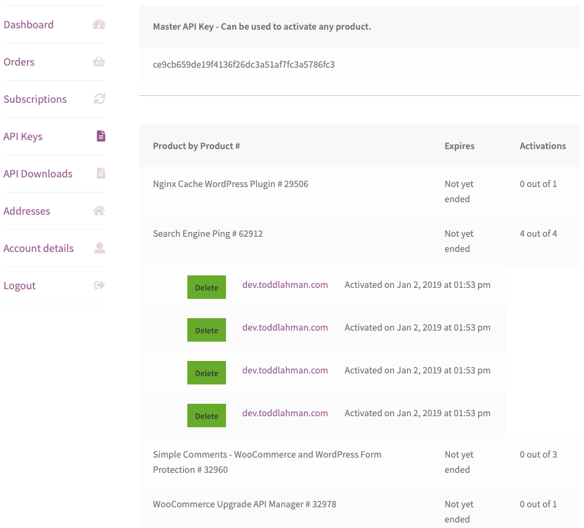 WooCommerce API Manager Product Order API Key Hidden