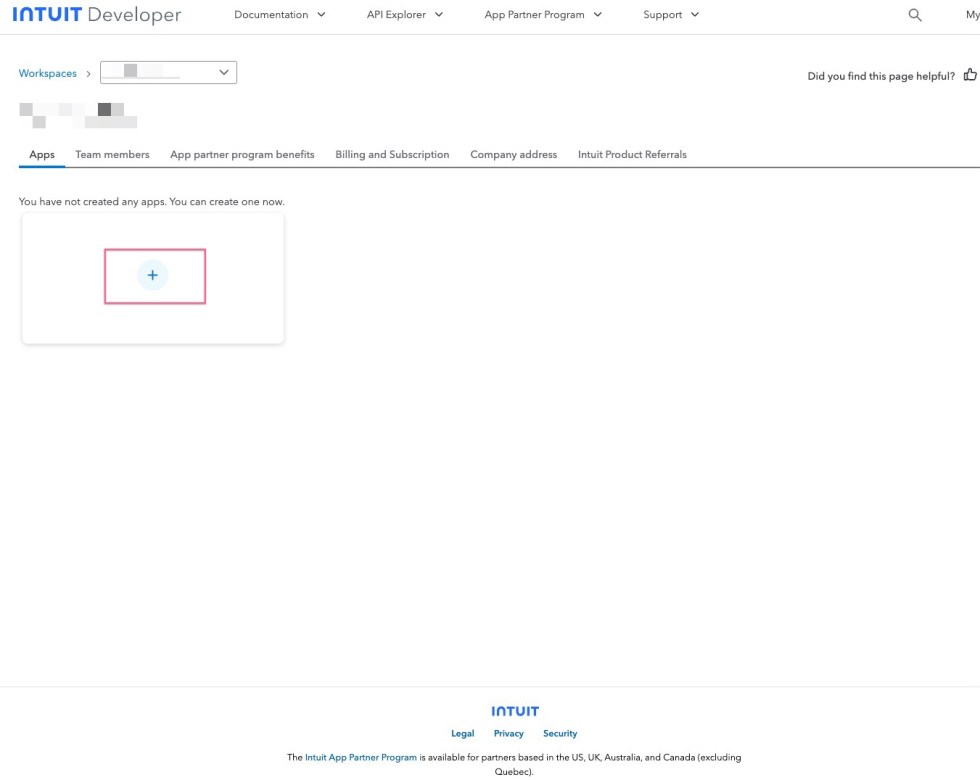 Intuit Account Screen > Apps Tab showing a tile to Add an App.