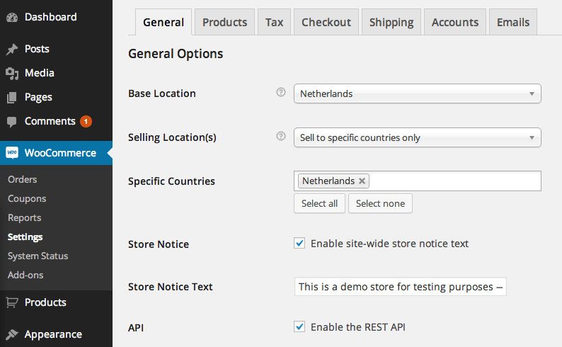 WooCommerce 2.1 Settings Tabs