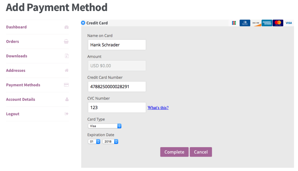 WooCommerce Chase Paymentech Add saved payment method