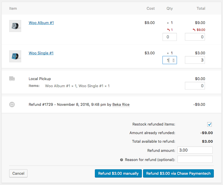 WooCommerce Chase Paymentech Process refunds