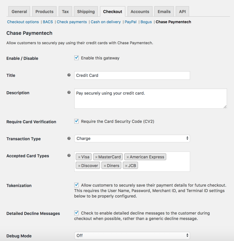 WooCommerce Chase Paymentech basic settings