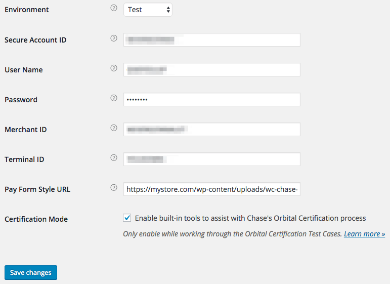 WooCommerce Chase Paymentech account credentials