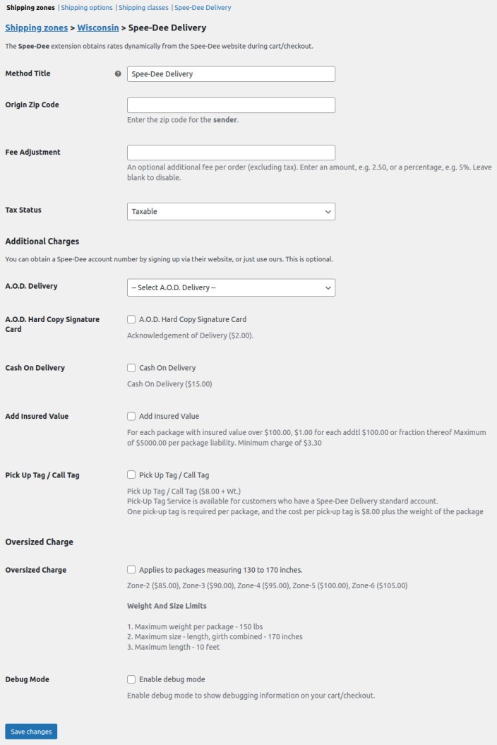 Spee-Dee Delivery Plugin Settings