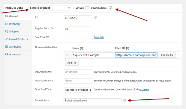 Conecta fácilmente un producto descargable a un producto de suscripción que ofrezcas.